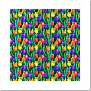 Watercolor Tulips Floral Pattern Posters and Art